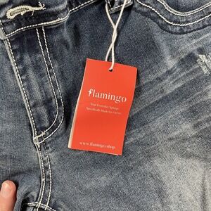 Flamingo Jeans Womens 16 Blue Flared Distressed Button Fly 38x30 Denim
